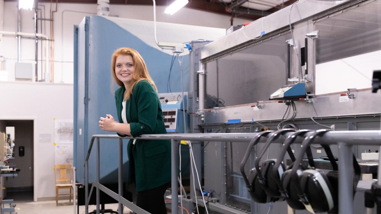 Christina Harvey uses wind tunnels at the UC Davis College of Engineering to study bird flight. Harvey is the recipient of a 2023 Packard Fellowship in Science and Engineering.
